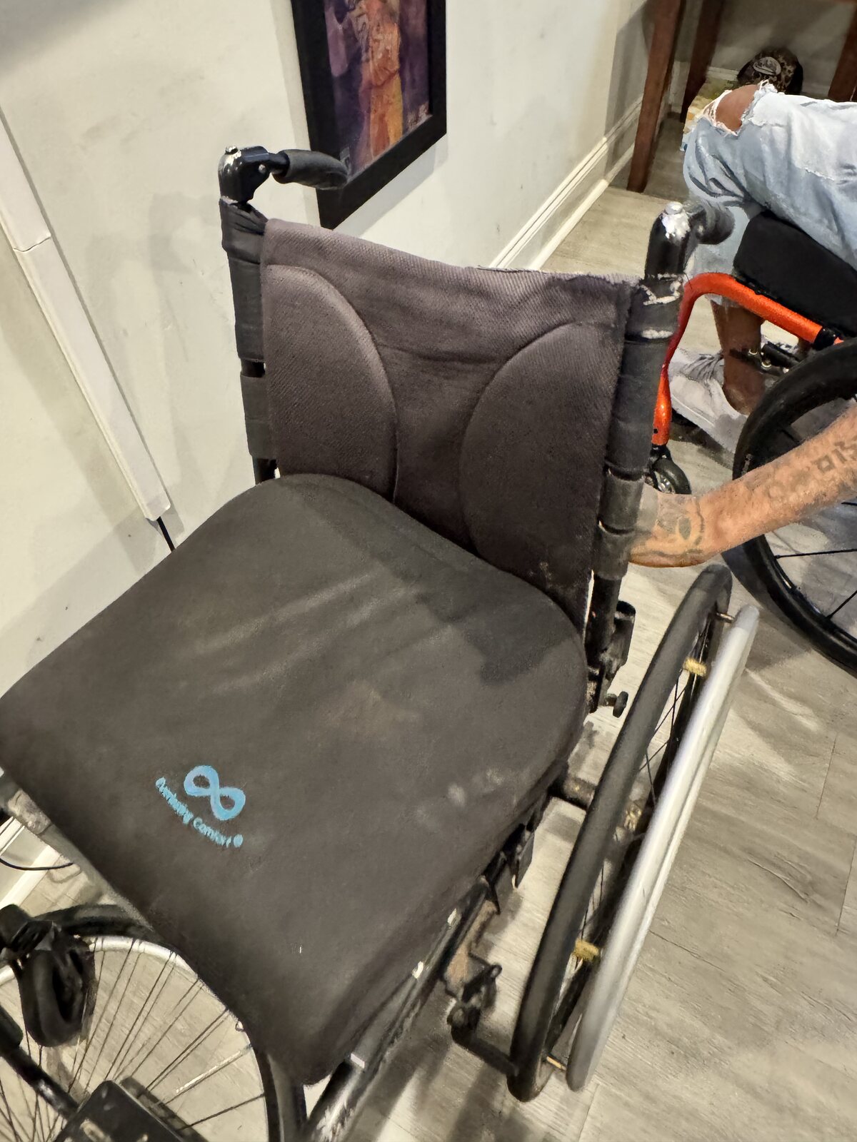 Seat and arm detail of Dedrick Craft’s wheelchair